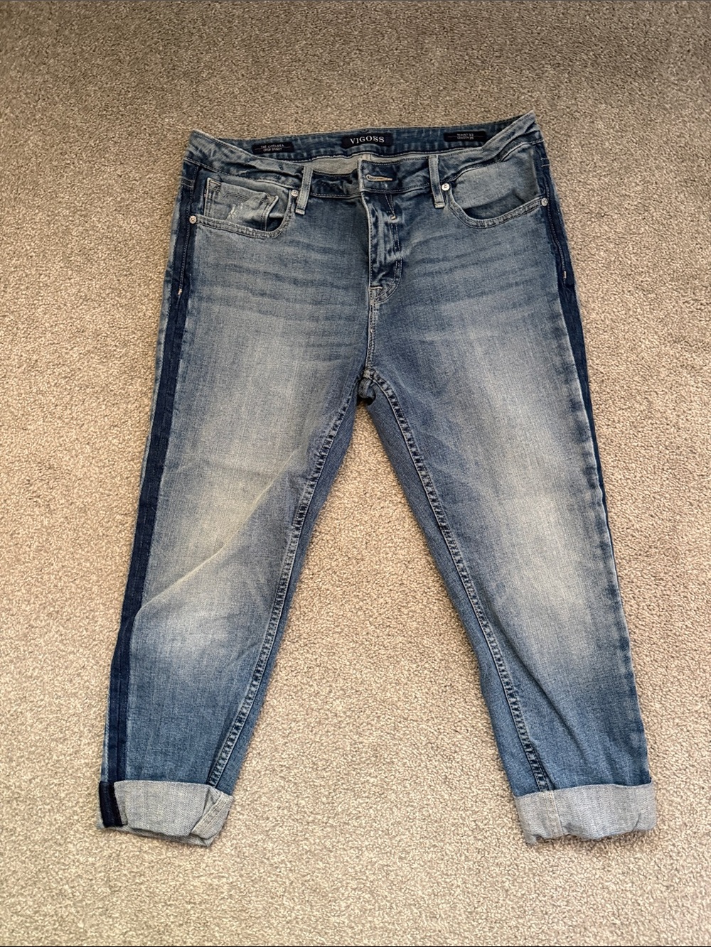 Vigoss Women's Two-Tone Blue Cuffed Boyfriend Jeans